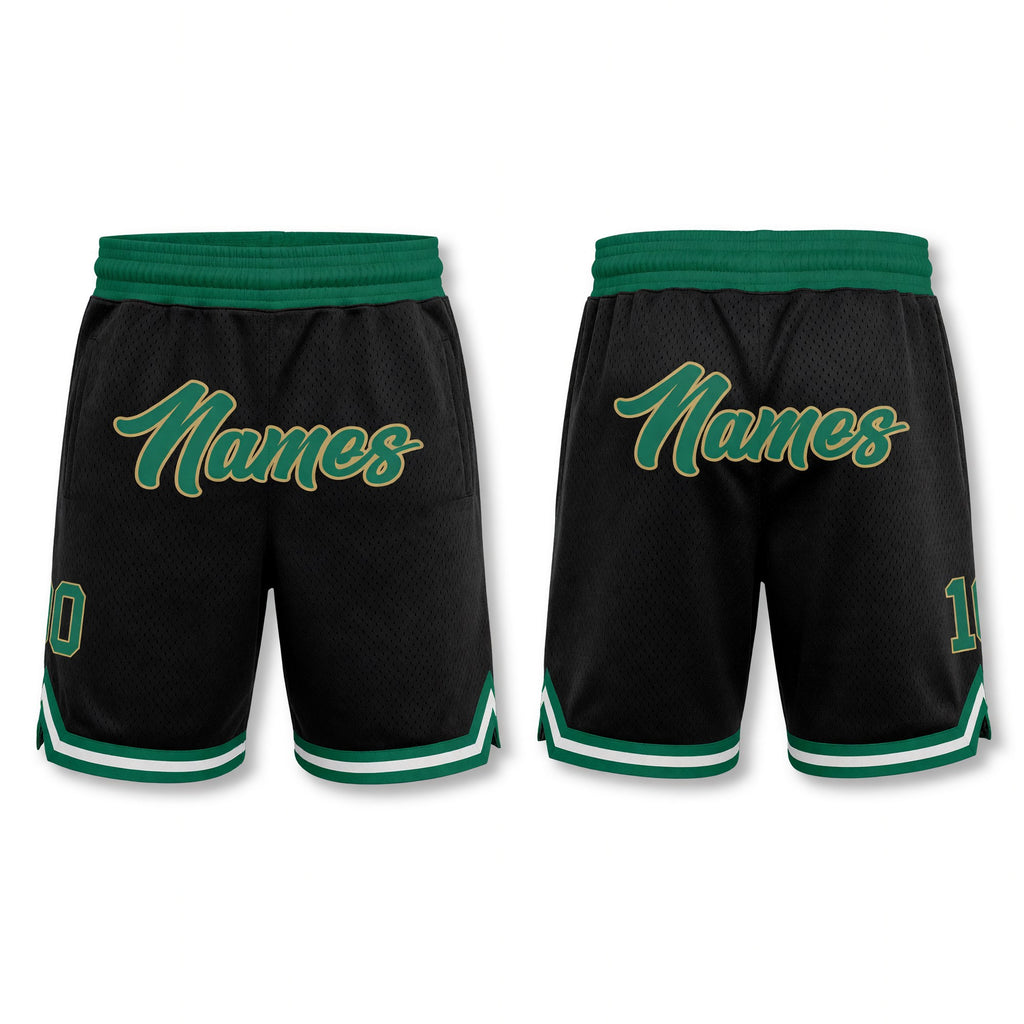 Custom Black Kelly Green-Old Gold Authentic Throwback Basketball Shorts
