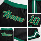 Custom Black Kelly Green-Old Gold Authentic Throwback Basketball Shorts detail