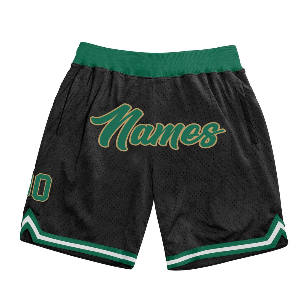 Custom Black Kelly Green-Old Gold Authentic Throwback Basketball Shorts photo 1