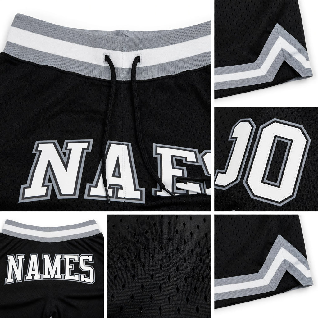Custom Black White-Gray Authentic Throwback Basketball Shorts detail