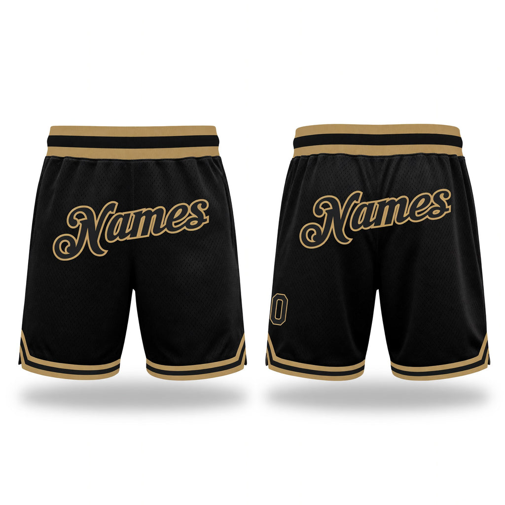 Custom Black Black-Old Gold Authentic Throwback Basketball Shorts