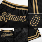 Custom Black Black-Old Gold Authentic Throwback Basketball Shorts detail