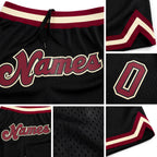 Custom Black Maroon-Cream Authentic Throwback Basketball Shorts detail