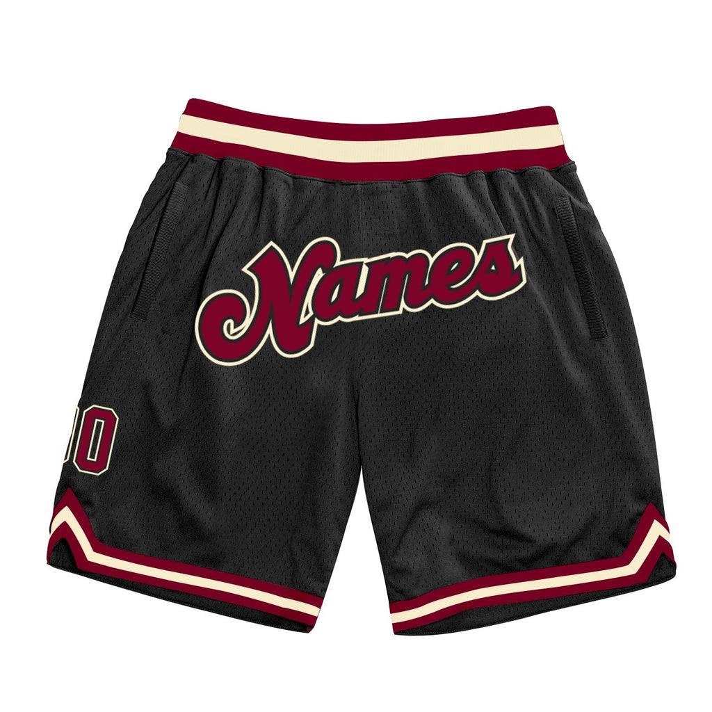 Custom Black Maroon-Cream Authentic Throwback Basketball Shorts photo 1