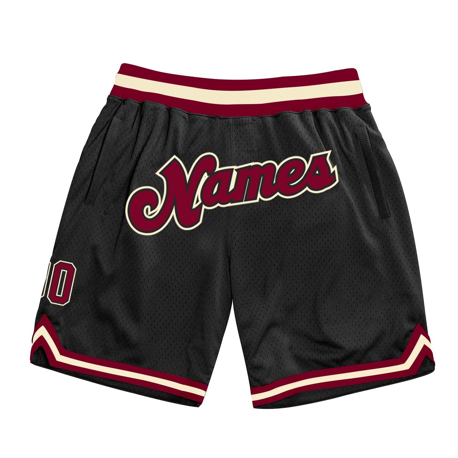 Custom Black Maroon-Cream Authentic Throwback Basketball Shorts photo 1