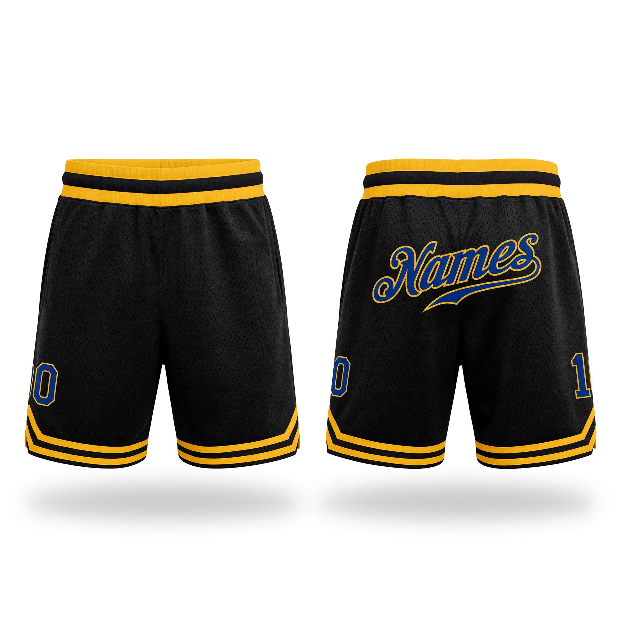 Custom Black Royal-Gold Authentic Throwback Basketball Shorts
