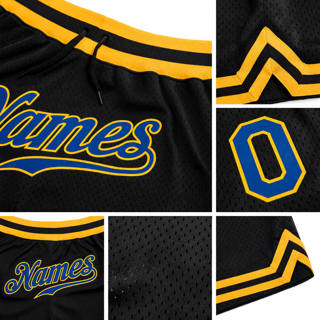 Custom Black Royal-Gold Authentic Throwback Basketball Shorts detail