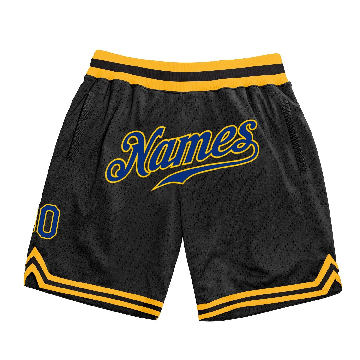 Custom Black Royal-Gold Authentic Throwback Basketball Shorts photo 1