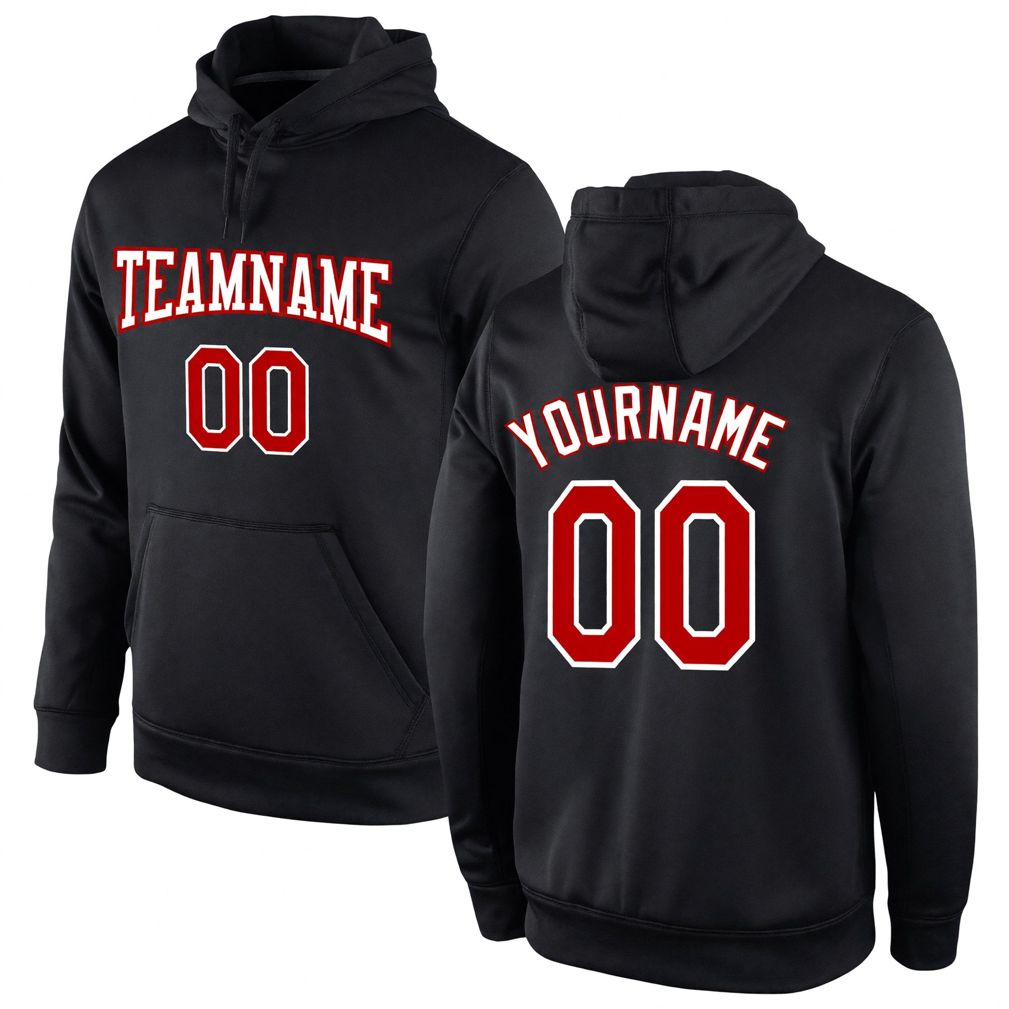 Custom Stitched Black Red-White Sports Pullover Sweatshirt Hoodie