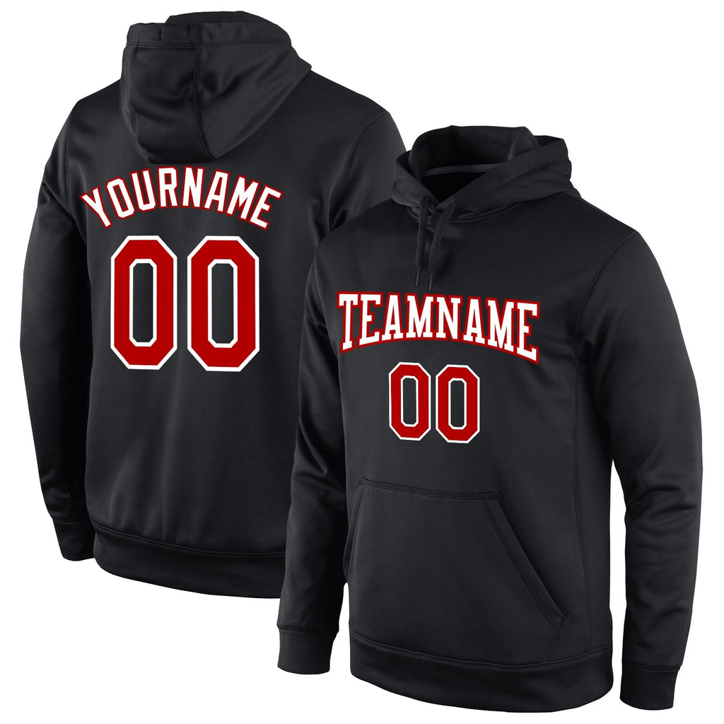 Custom Stitched Black Red-White Sports Pullover Sweatshirt Hoodie photo 1