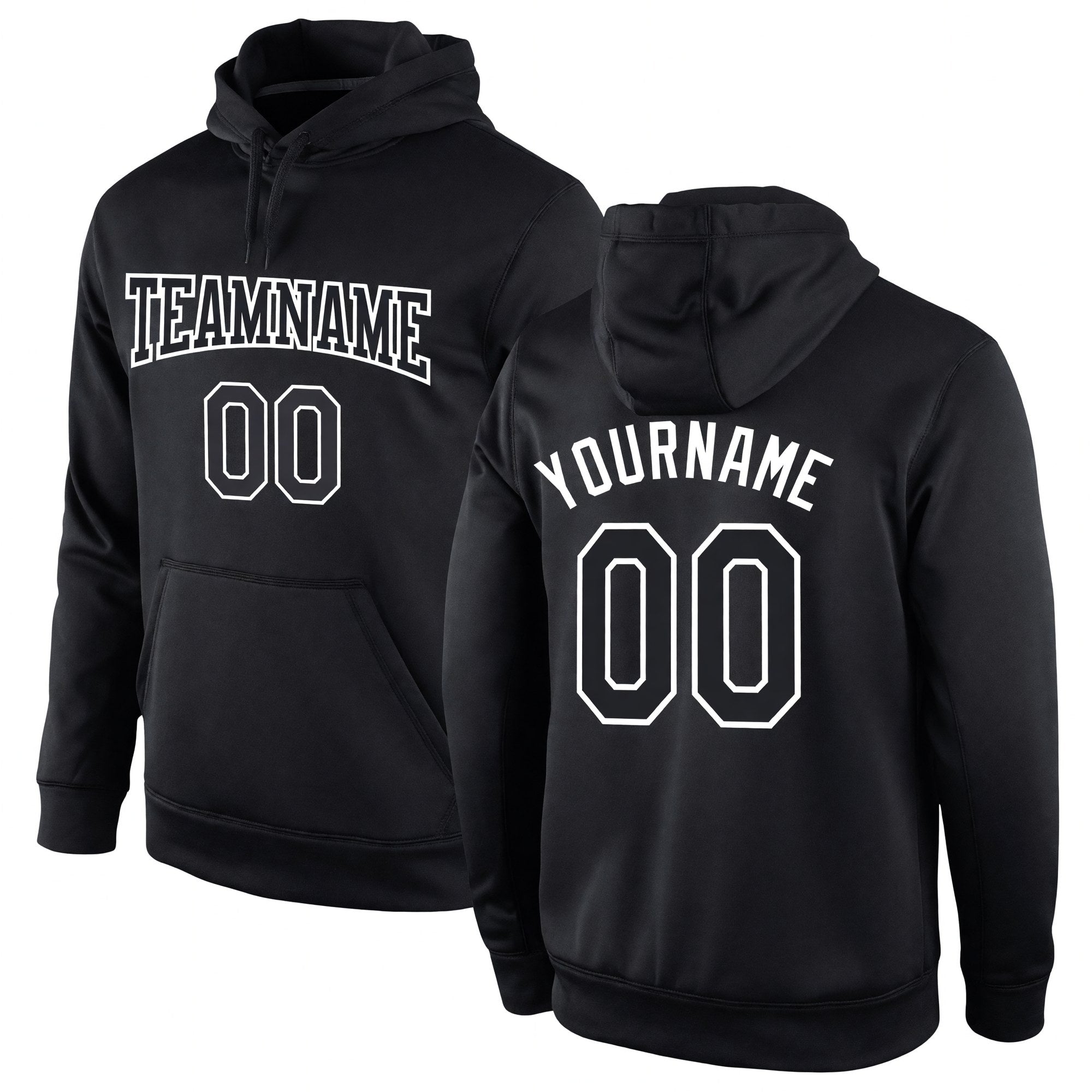 Custom Stitched Black Black-White Sports Pullover Sweatshirt Hoodie