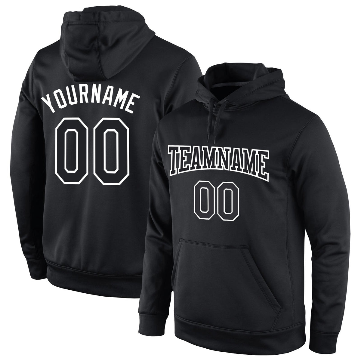 Custom Stitched Black Black-White Sports Pullover Sweatshirt Hoodie photo 1
