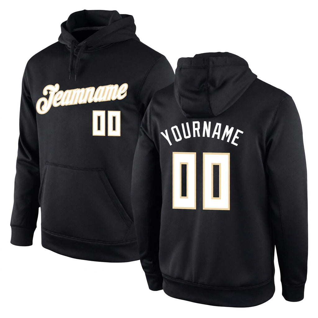 Custom Stitched Black White-Cream Sports Pullover Sweatshirt Hoodie