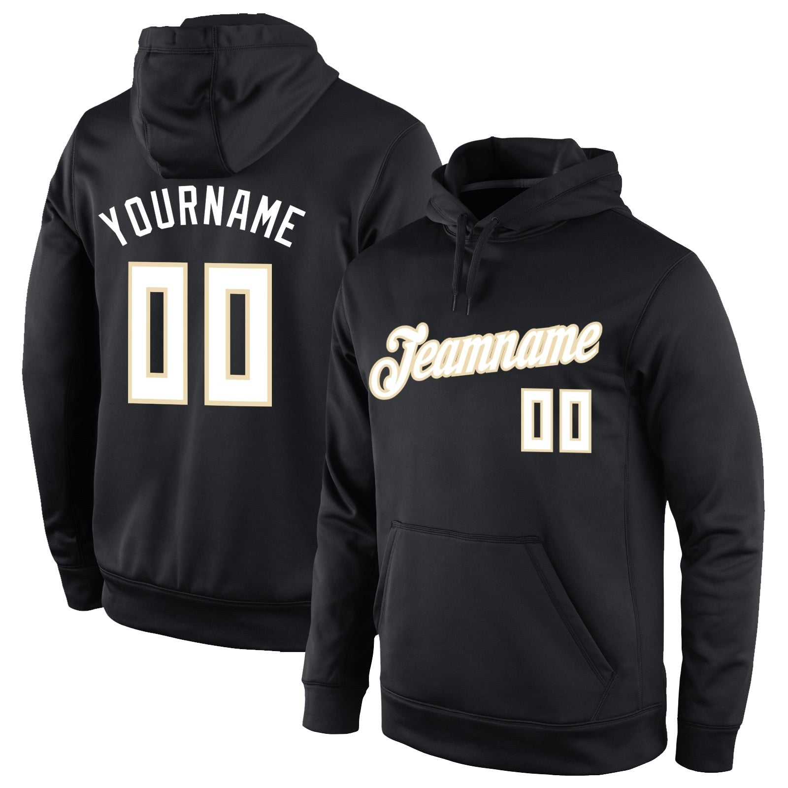 Custom Stitched Black White-Cream Sports Pullover Sweatshirt Hoodie photo 1