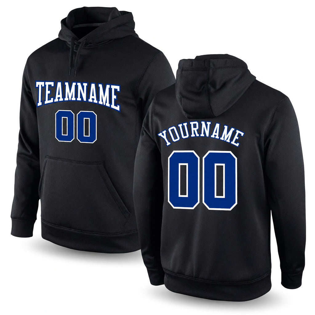 Custom Stitched Black Royal-White Sports Pullover Sweatshirt Hoodie