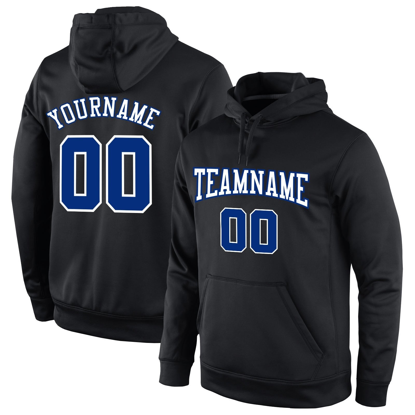 Custom Stitched Black Royal-White Sports Pullover Sweatshirt Hoodie photo 1