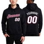 Custom Stitched Black White-Maroon Sports Pullover Sweatshirt Hoodie worn front and back