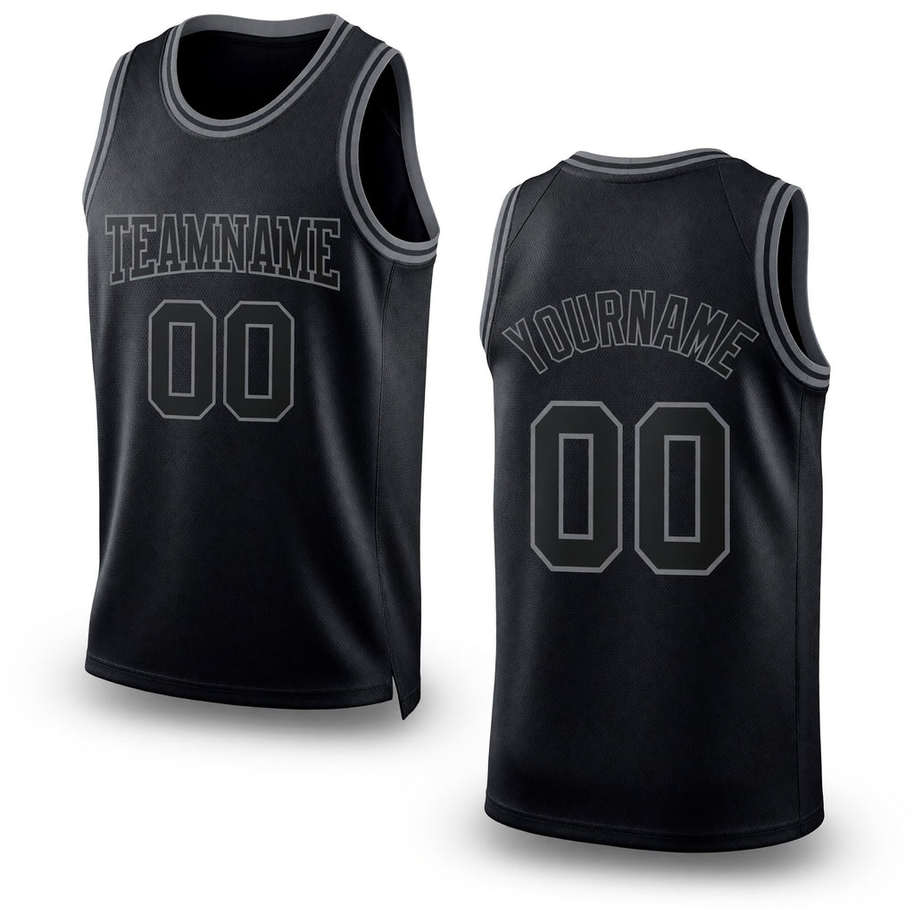 Custom Black Black-Steel Gray Authentic Throwback Basketball Jersey