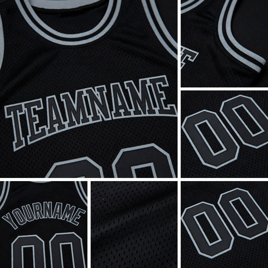 Custom Black Black-Steel Gray Authentic Throwback Basketball Jersey detail