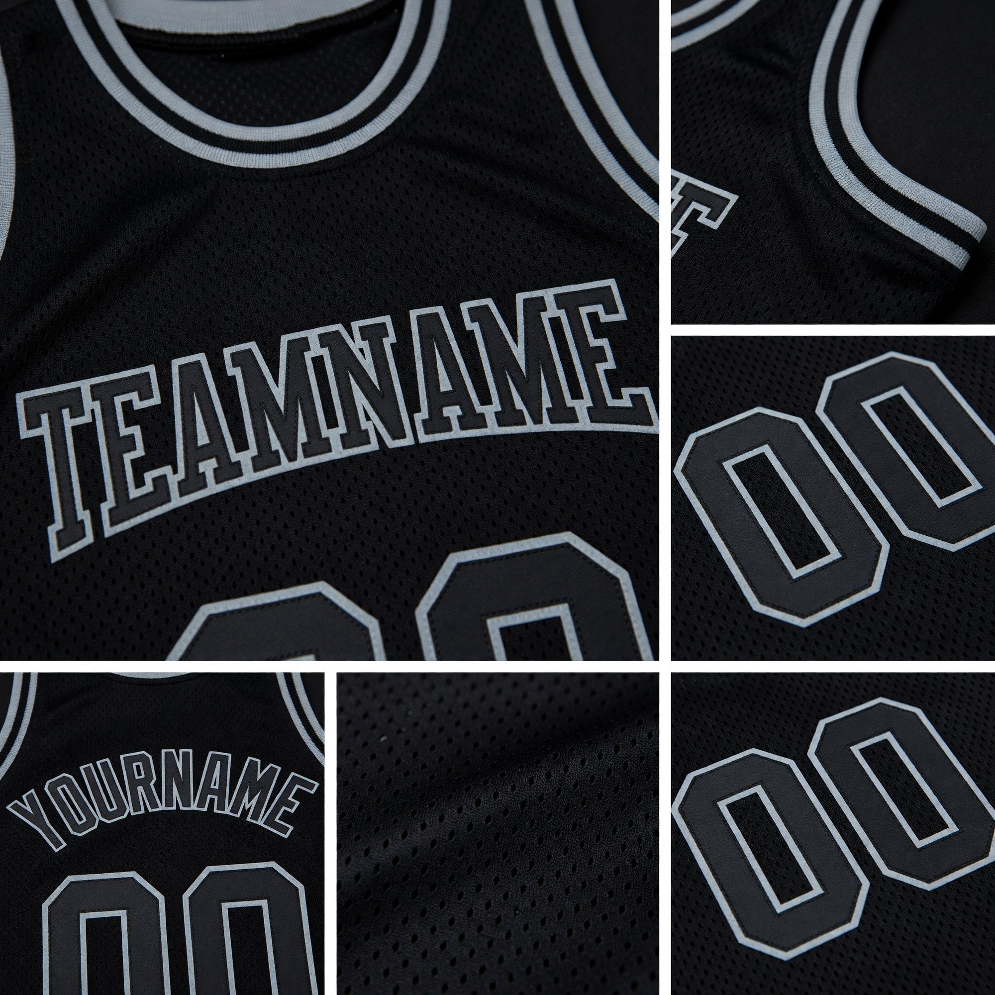 Custom Black Black-Steel Gray Authentic Throwback Basketball Jersey detail
