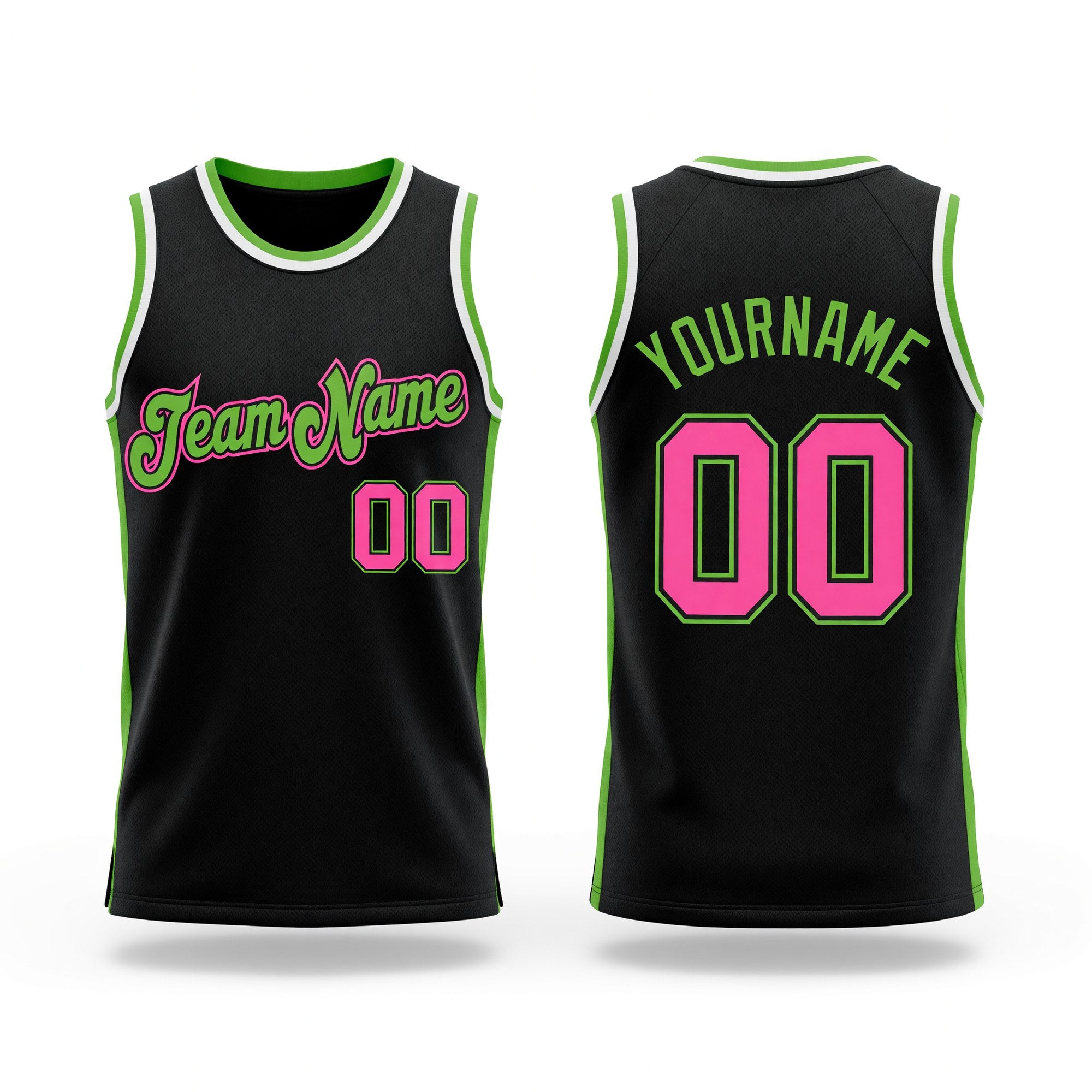 Custom Black Pink-Neon Green Authentic Throwback Basketball Jersey