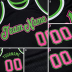 Custom Black Pink-Neon Green Authentic Throwback Basketball Jersey detail