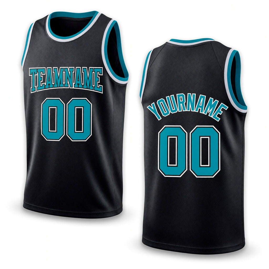 Custom Black Teal-White Authentic Throwback Basketball Jersey