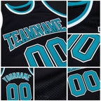 Custom Black Teal-White Authentic Throwback Basketball Jersey detail