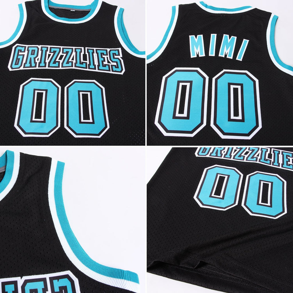 Custom Black Teal-White Authentic Throwback Basketball Jersey photo 4