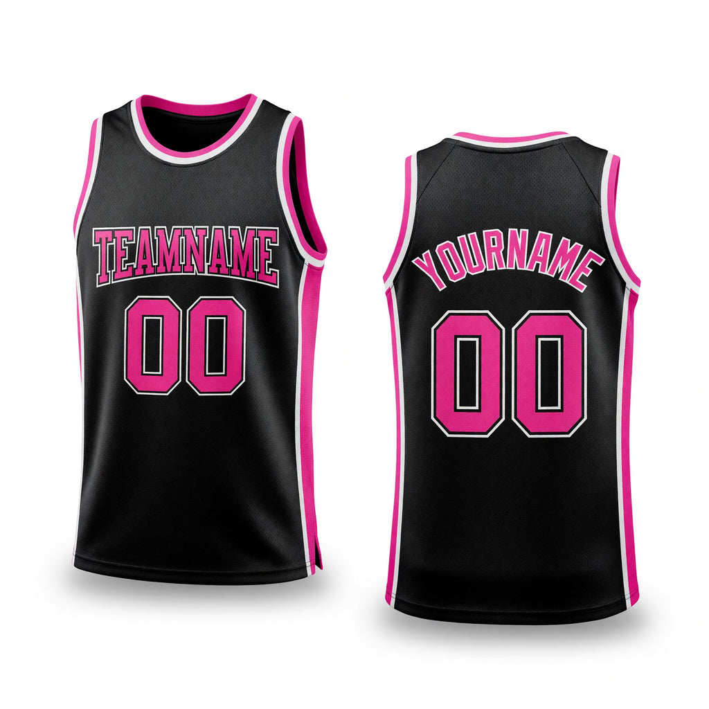 Custom Black Pink-White Authentic Throwback Basketball Jersey