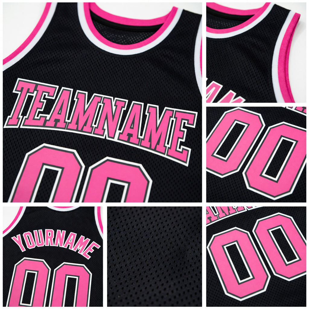 Custom Black Pink-White Authentic Throwback Basketball Jersey detail