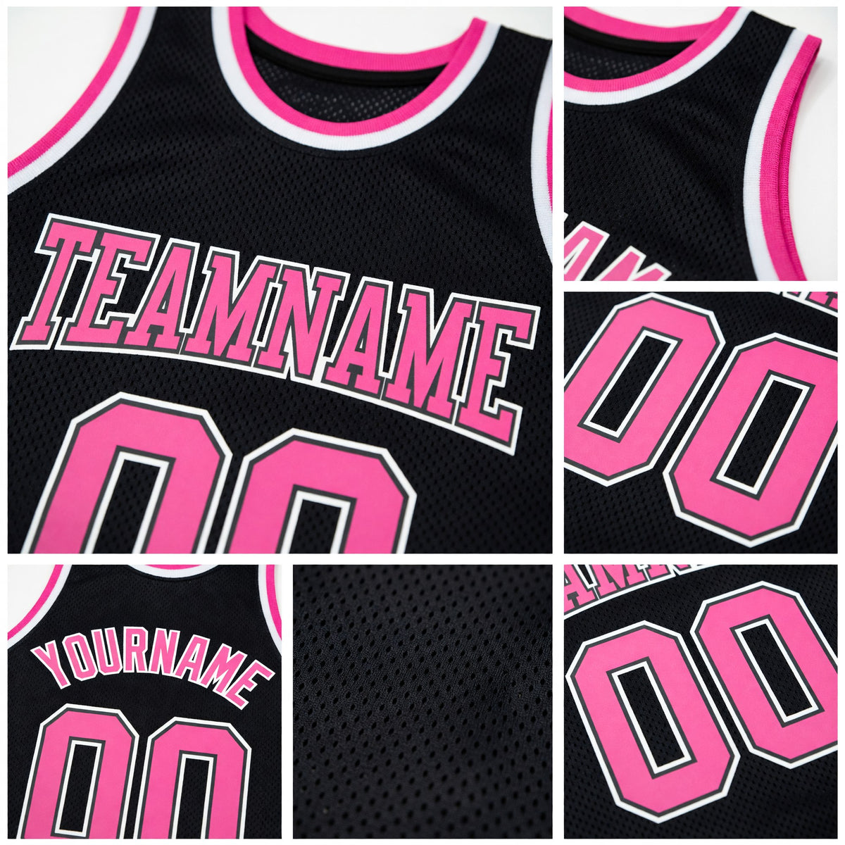 Custom Black Pink-White Authentic Throwback Basketball Jersey detail