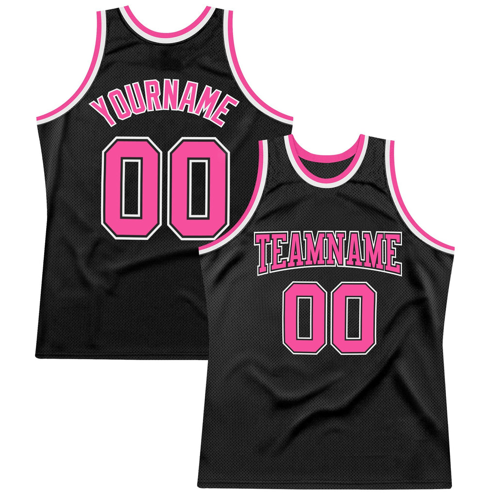 Custom Black Pink-White Authentic Throwback Basketball Jersey photo 1