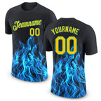 Custom Black Gold-Aqua 3D Pattern Design Flame Performance T-Shirt