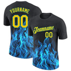 Custom Black Gold-Aqua 3D Pattern Design Flame Performance T-Shirt photo 1