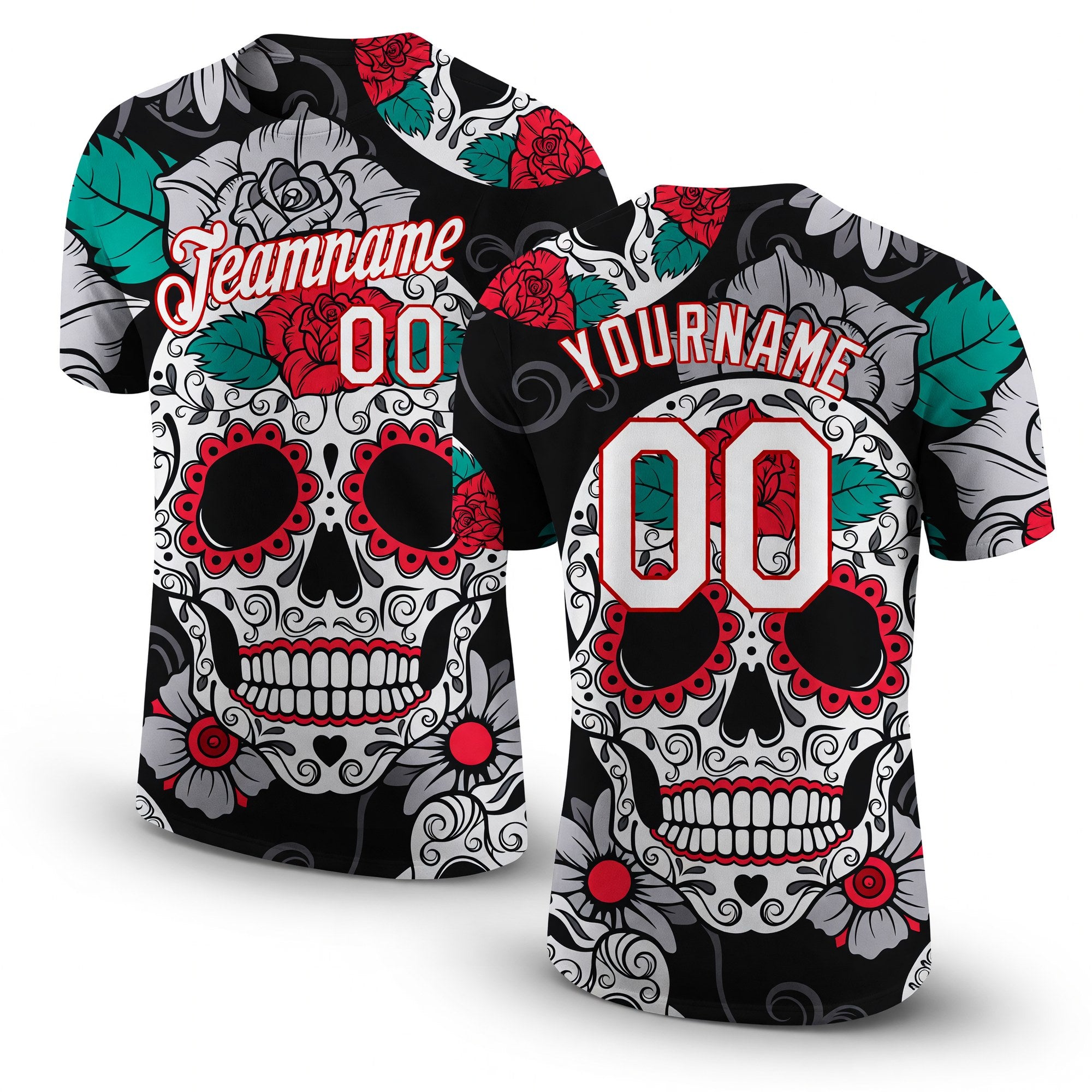 Custom Black White-Red 3D Skull Fashion Performance T-Shirt