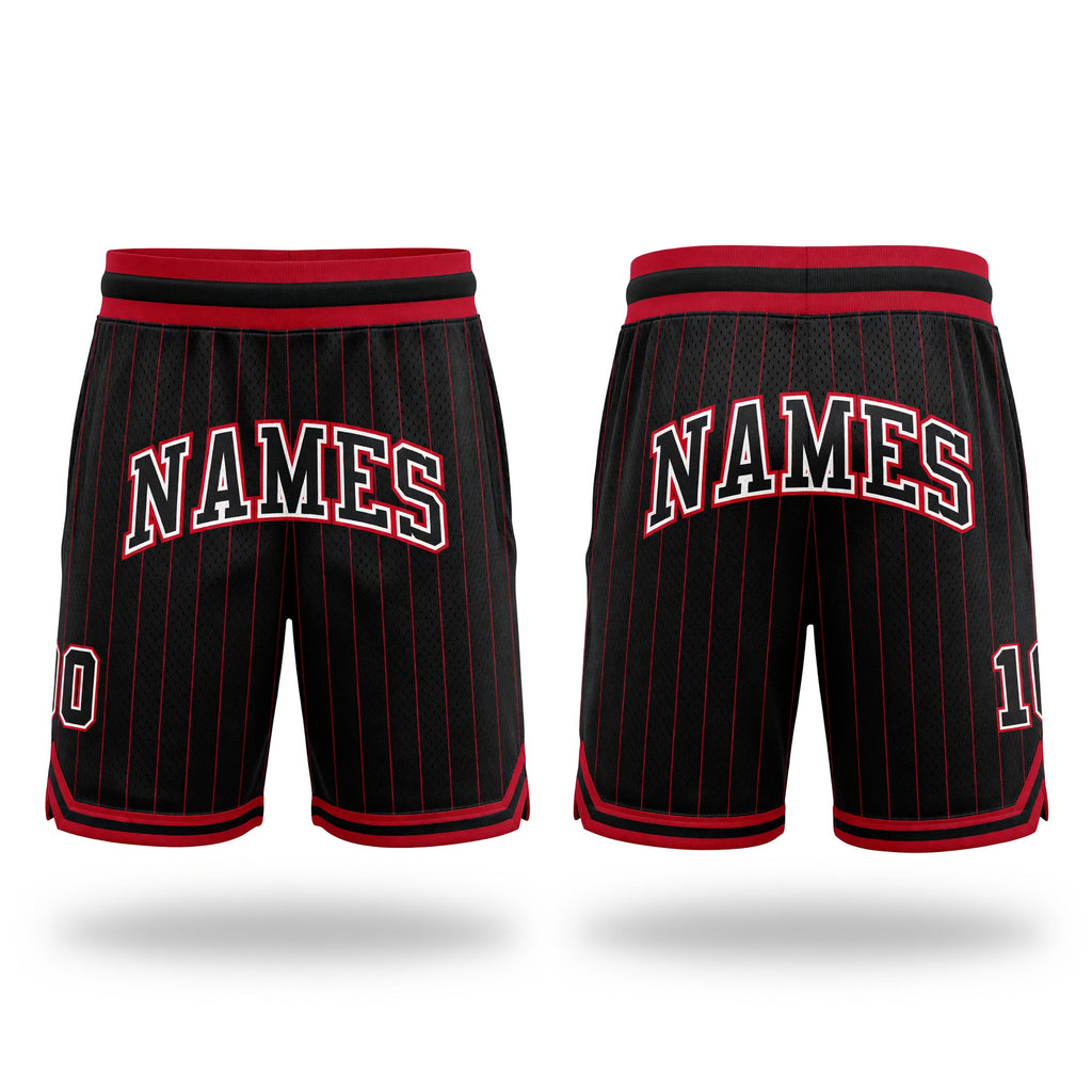 Custom Black Red Pinstripe Black-White Authentic Basketball Shorts