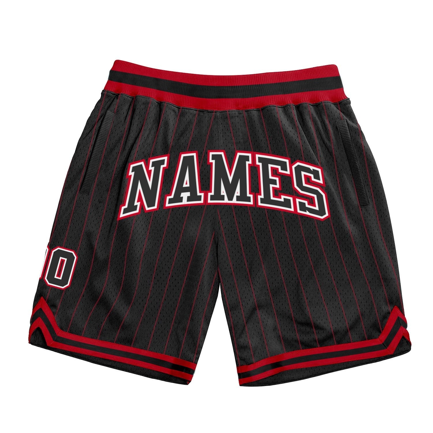 Custom Black Red Pinstripe Black-White Authentic Basketball Shorts photo 1