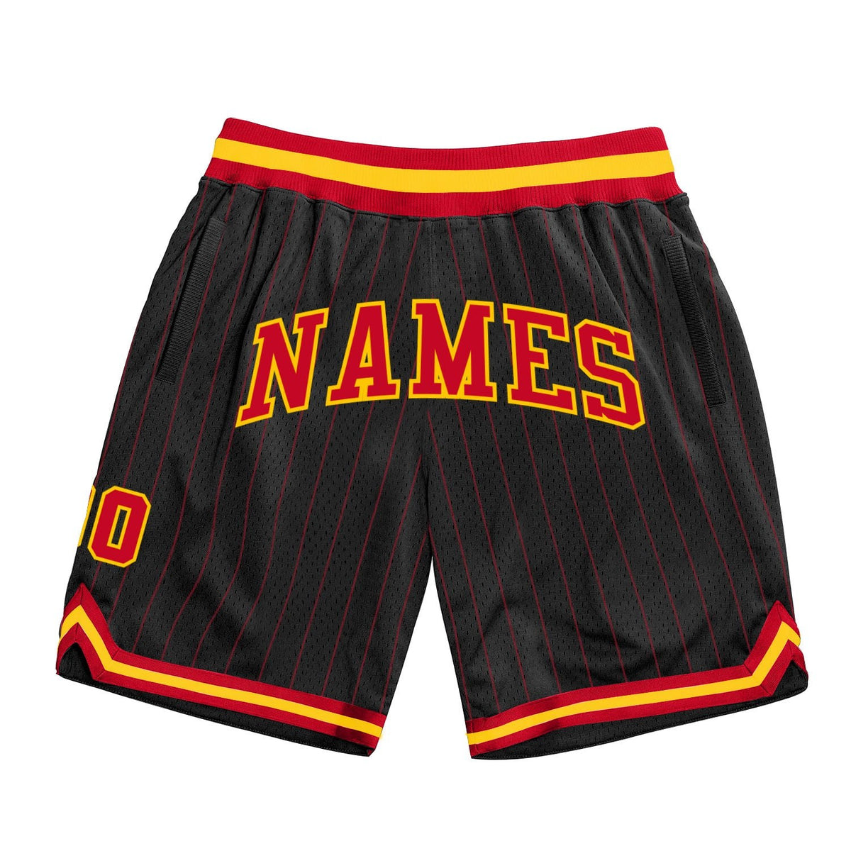 Custom Black Red Pinstripe Red-Gold Authentic Basketball Shorts photo 1