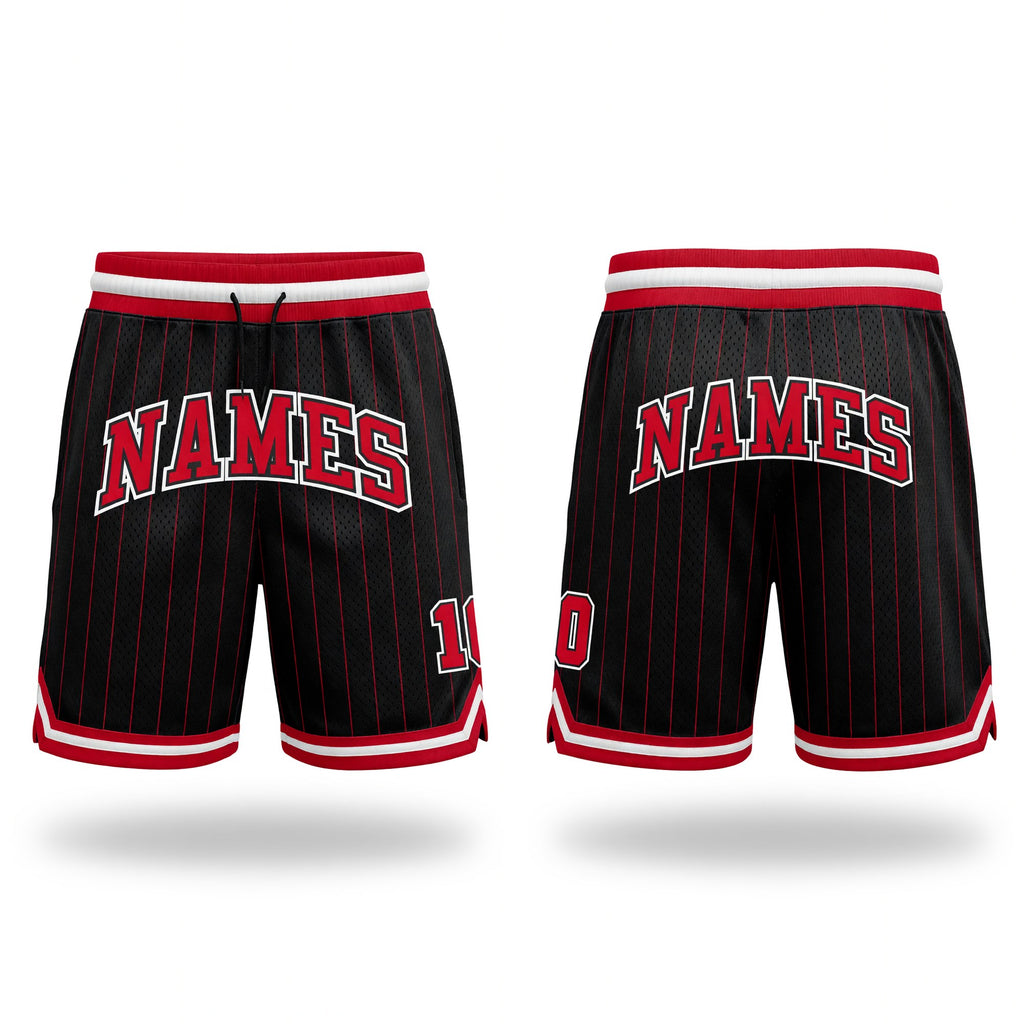 Custom Black Red Pinstripe Red-White Authentic Basketball Shorts