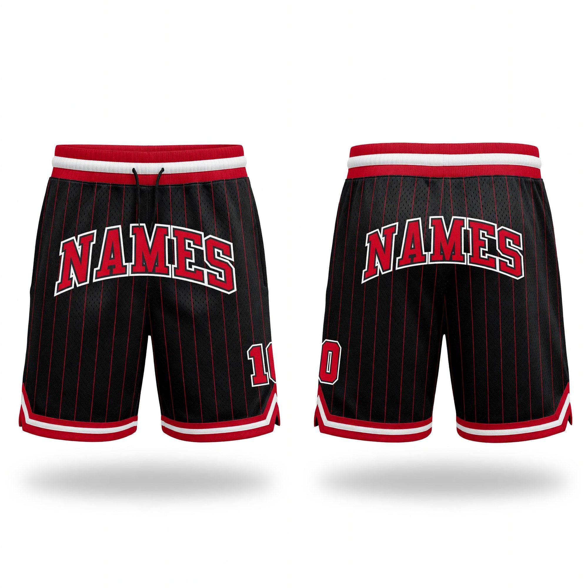 Custom Black Red Pinstripe Red-White Authentic Basketball Shorts