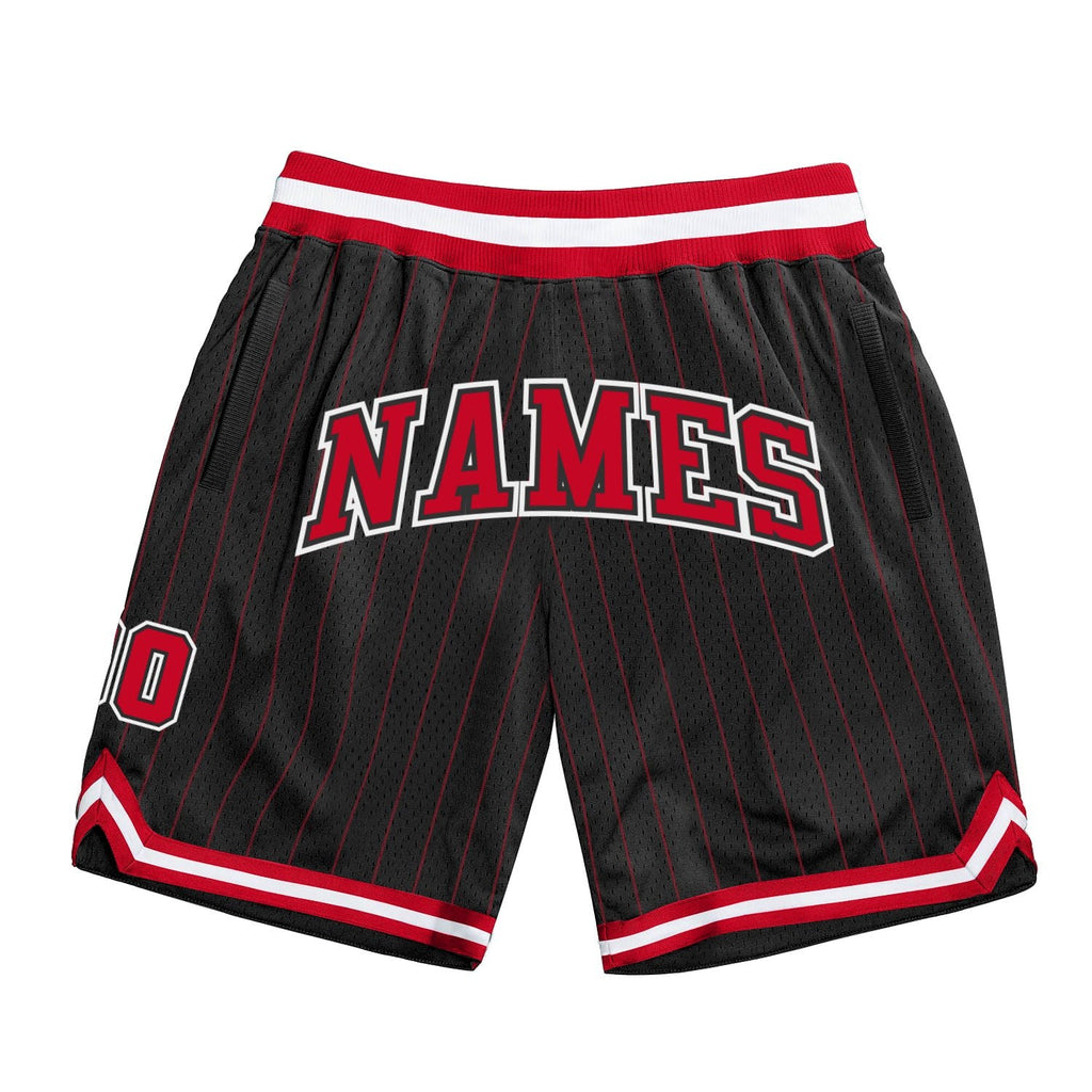 Custom Black Red Pinstripe Red-White Authentic Basketball Shorts photo 1