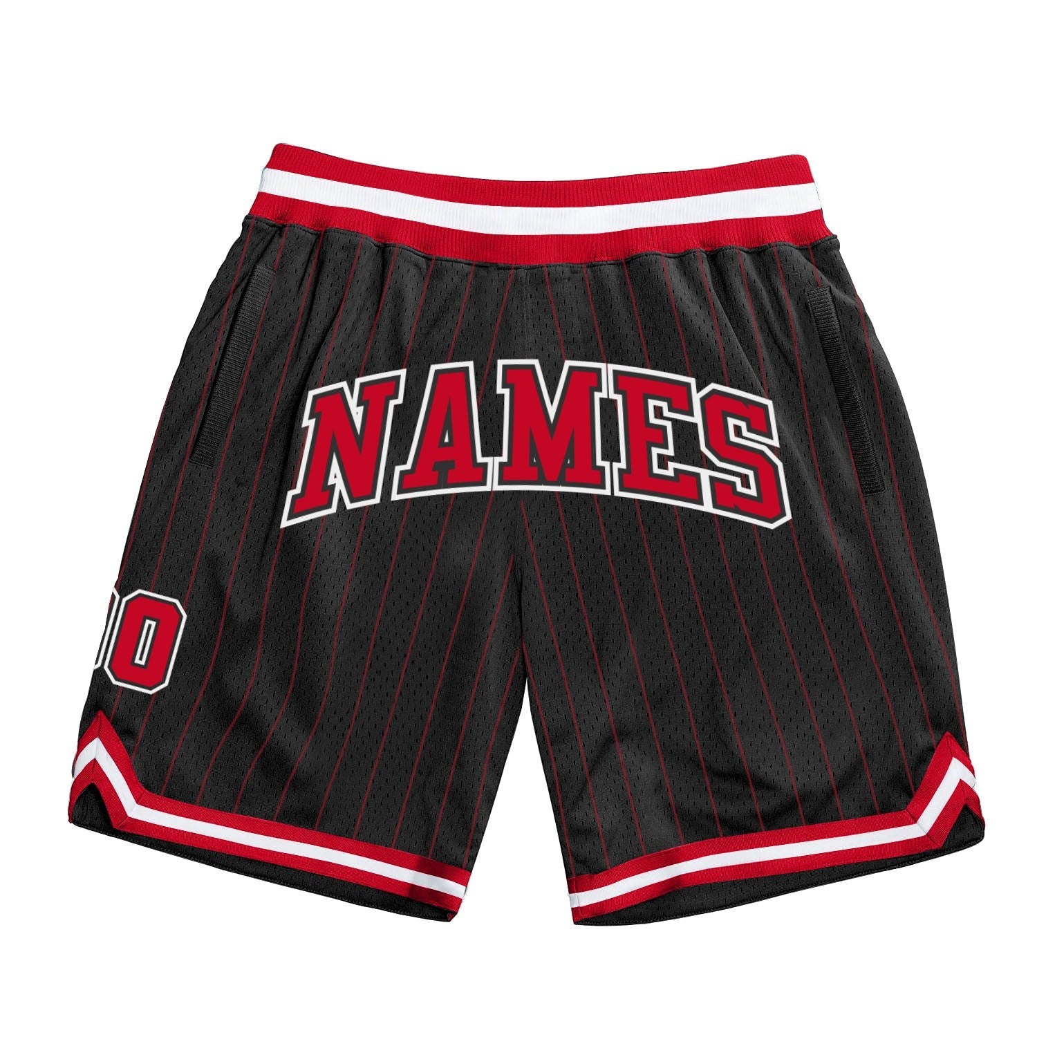 Custom Black Red Pinstripe Red-White Authentic Basketball Shorts photo 1