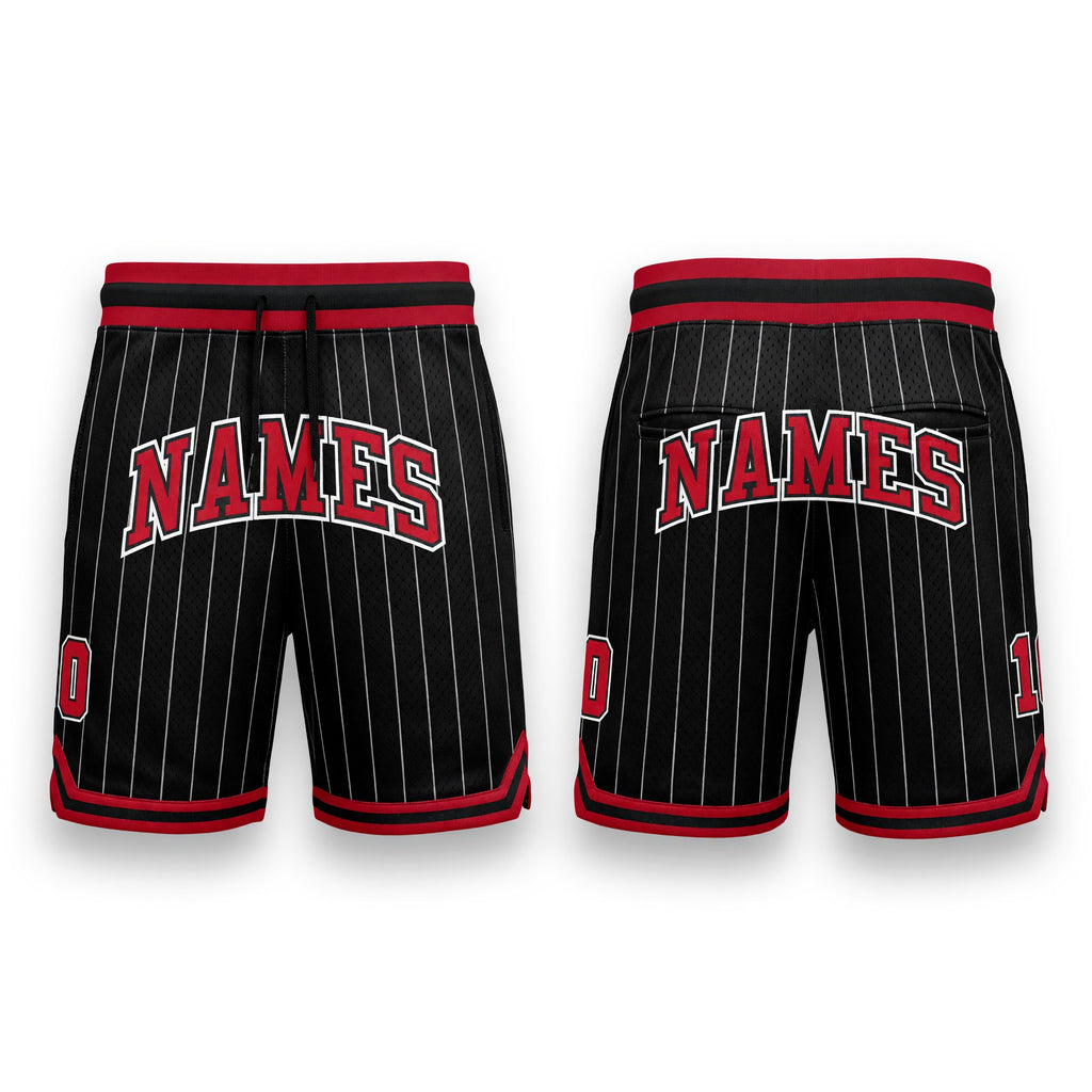 Custom Black White Pinstripe Red-White Authentic Basketball Shorts