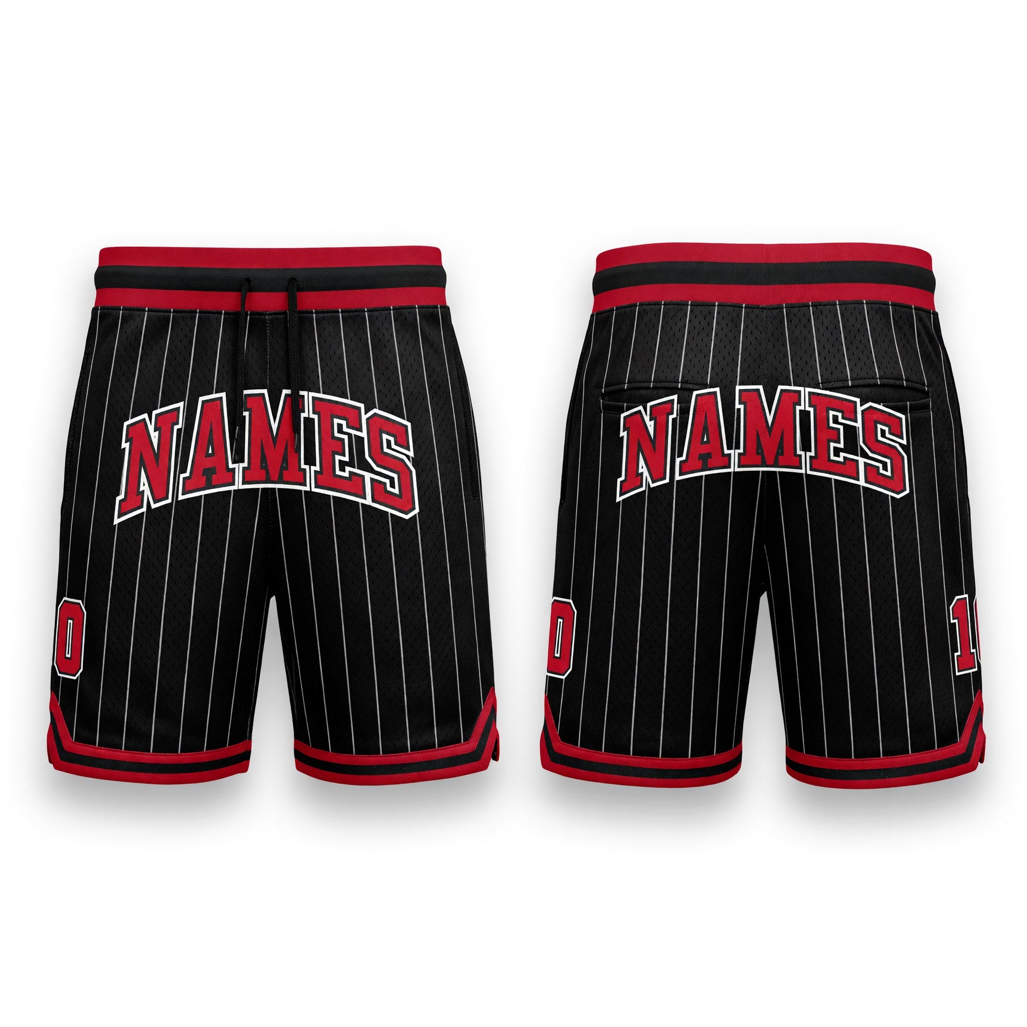 Custom Black White Pinstripe Red-White Authentic Basketball Shorts