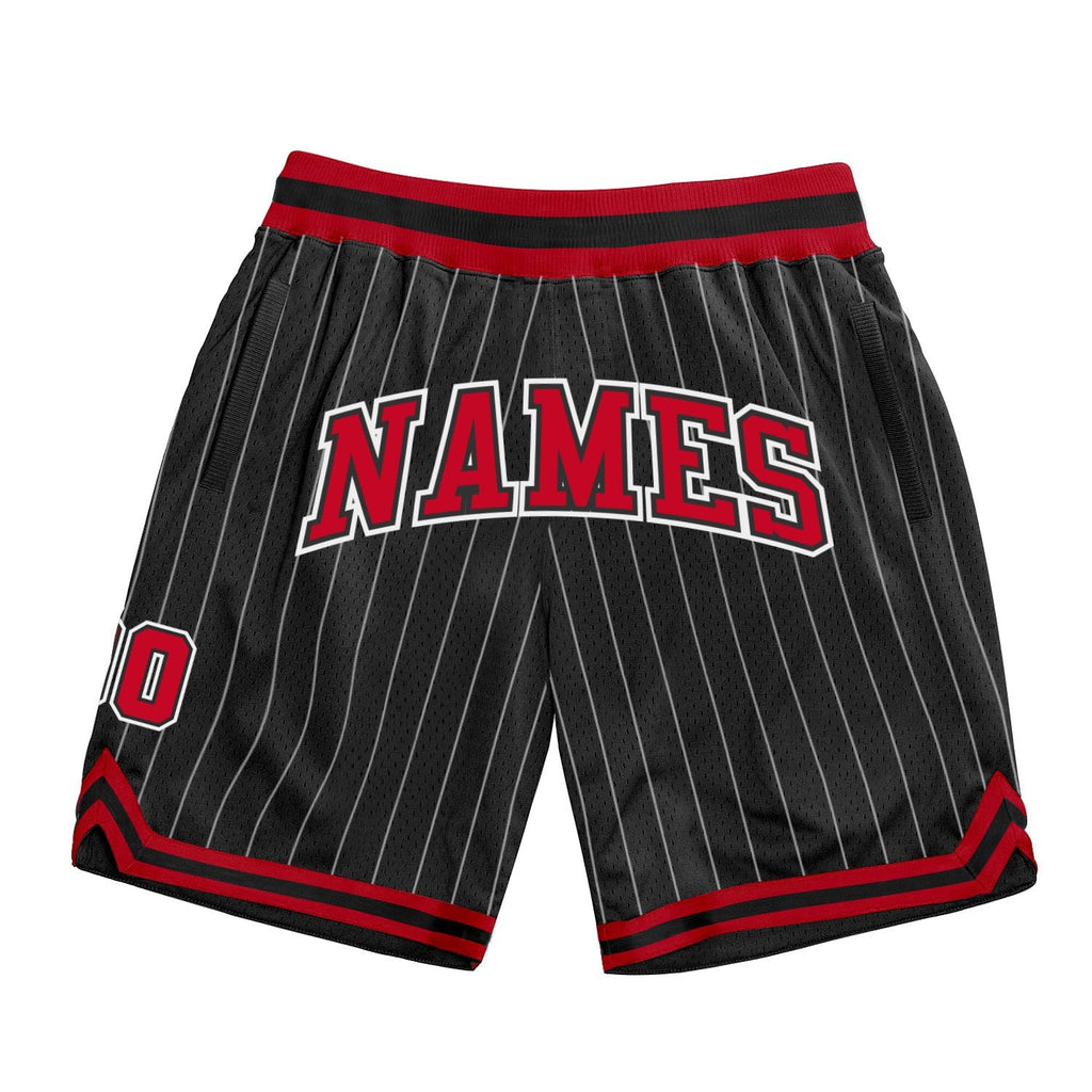 Custom Black White Pinstripe Red-White Authentic Basketball Shorts photo 1