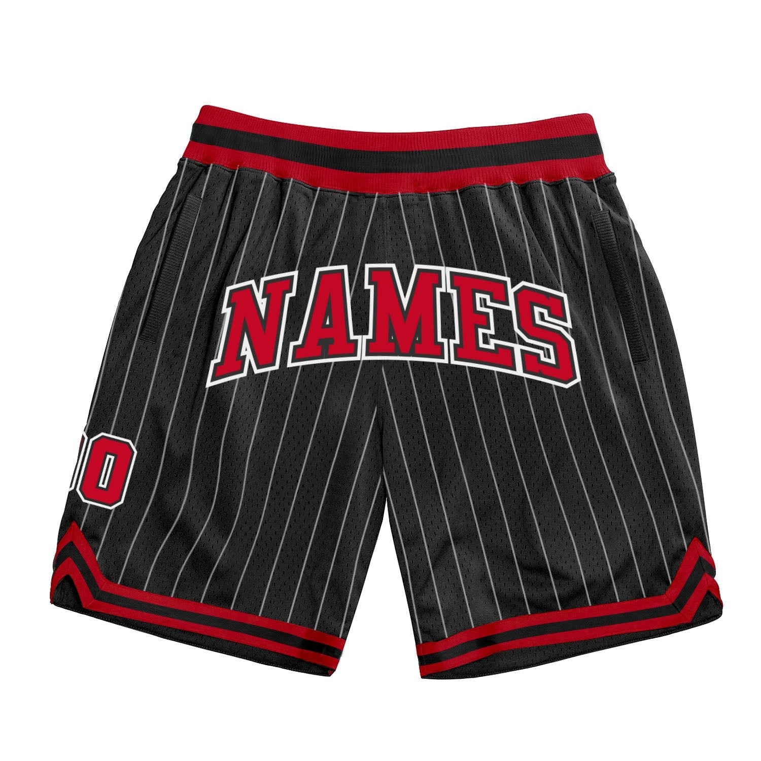 Custom Black White Pinstripe Red-White Authentic Basketball Shorts photo 1