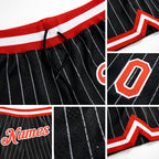 Custom Black White Pinstripe Orange-White Authentic Basketball Shorts detail