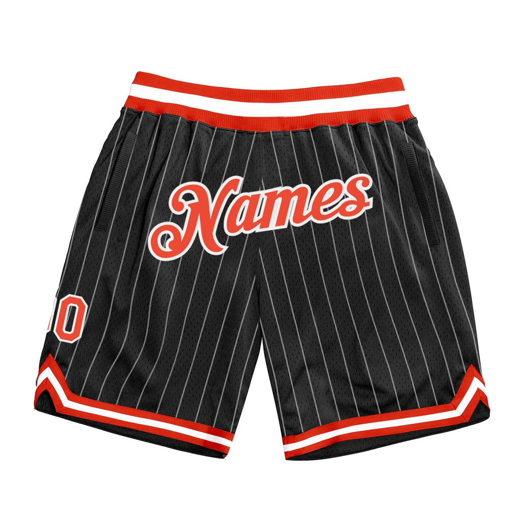 Custom Black White Pinstripe Orange-White Authentic Basketball Shorts photo 1