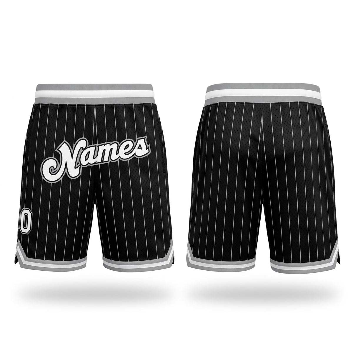 Custom Black White Pinstripe White-Gray Authentic Basketball Shorts